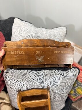 Wooden Wall Mail Organizer - Letters Bills Miscellaneous - Brown